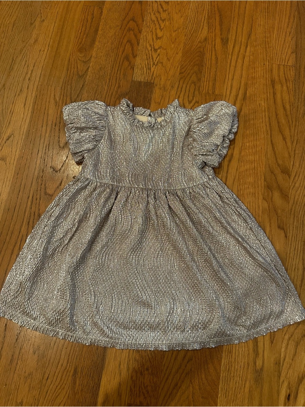 Janie and Jack Shimmery Puff Sleeve Silver Dress